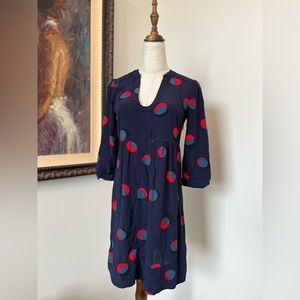 Boden Abstract Print Midi Dress 3/4 Sleeve Scoop Neck Side Zip Size 4R